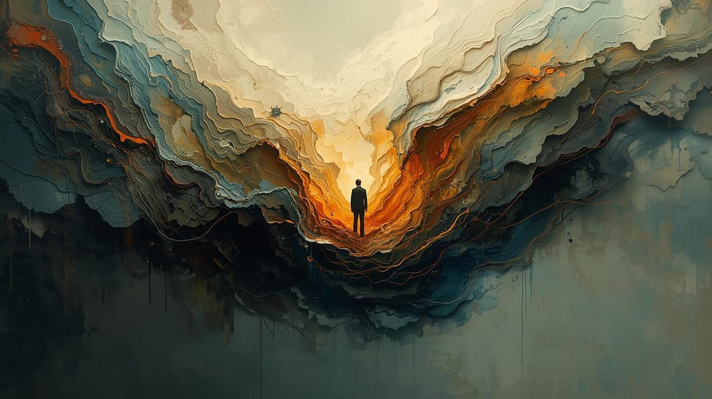 Abstract man on fiery colours
