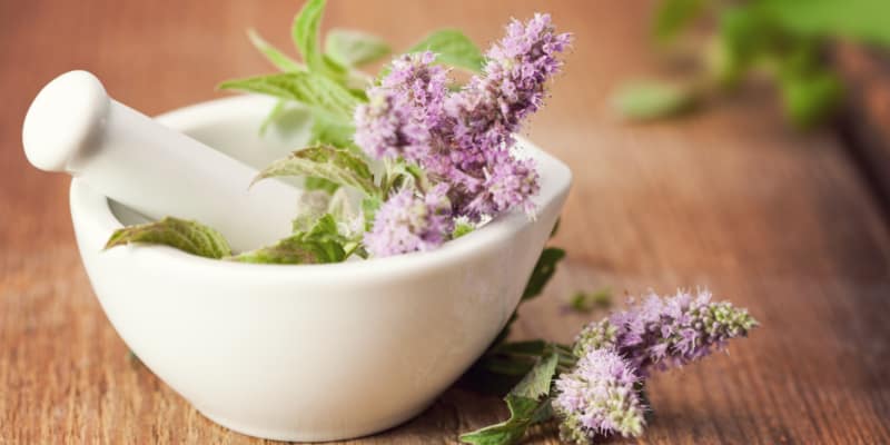 Lavendar in mortar and pestle - intuition in health