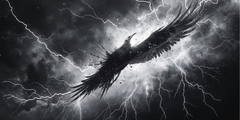 Lighting Bird in sky with storm