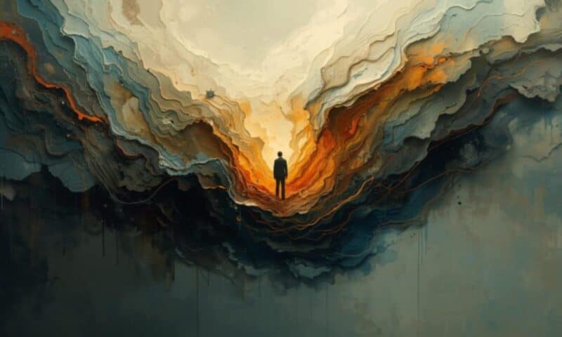 Abstract man on fiery colours