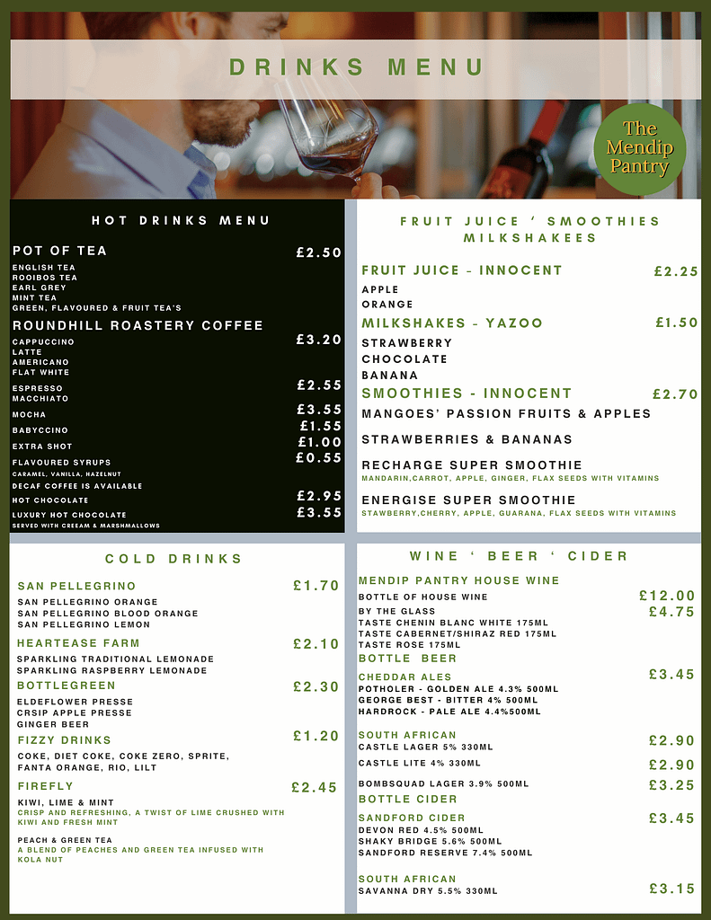 Drinks Menu - The Mendip Pantry